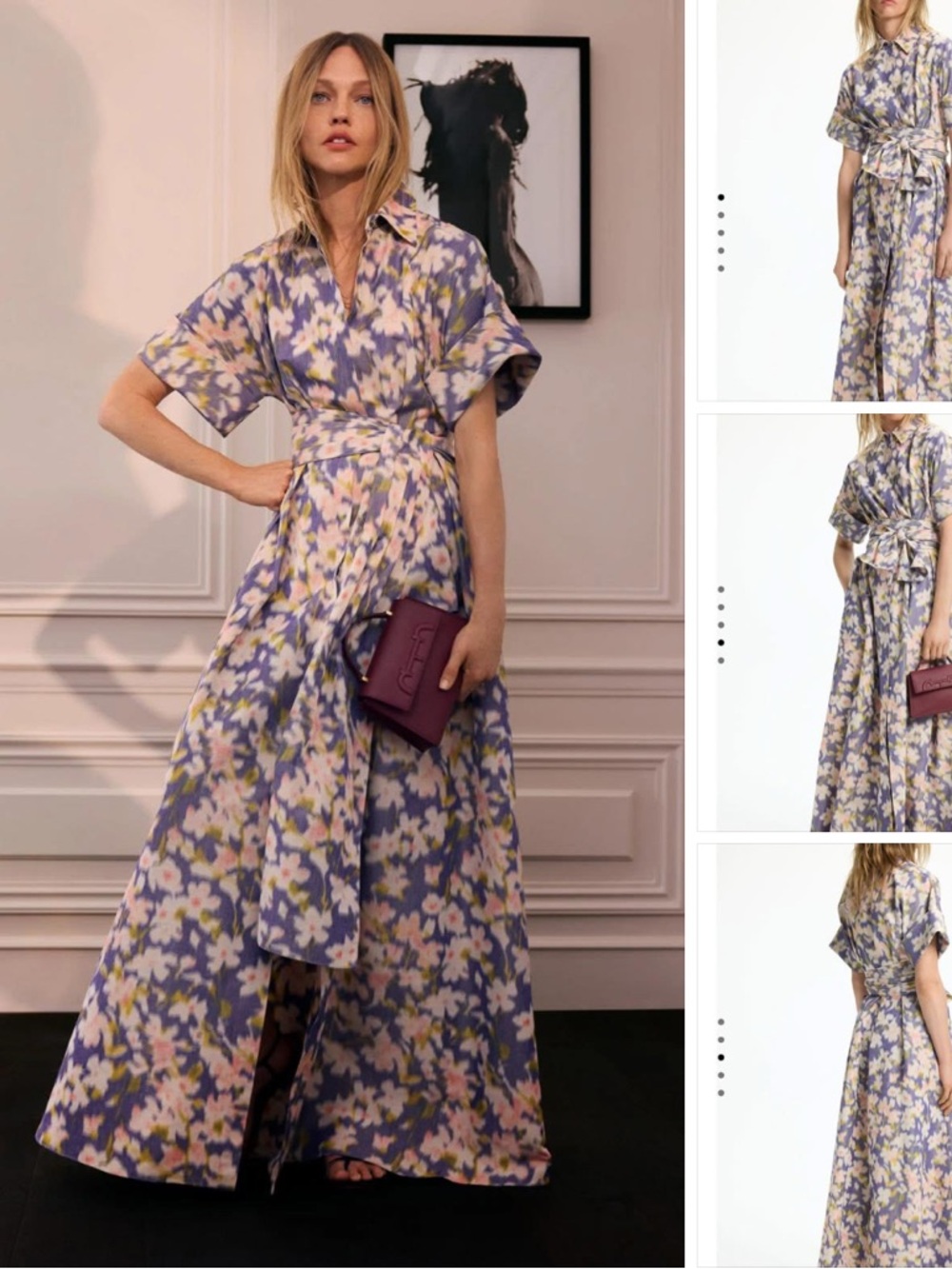 Carolina Herrera new Floral Print Short-Sleeve Wrap Maxi Dress - Lavender Mix
